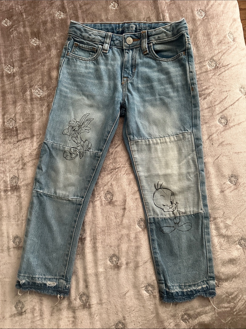 GAP Light Blue Patchwork Jeans with Character Embroidery